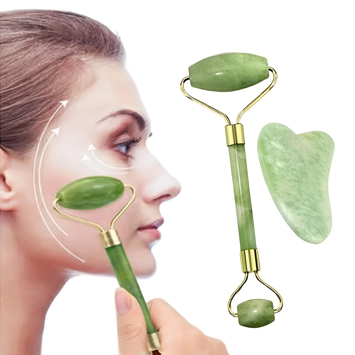 بكرة اليشم الطبيعية لتدليك الوجه ، مدلك gua sha ، للعين والرقبة ، العناية بالبشرة