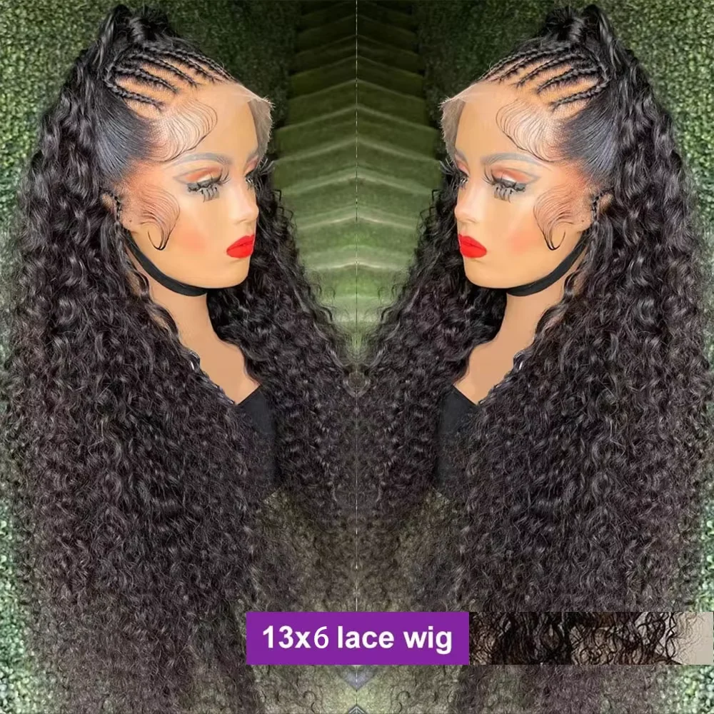 200 밀도 곱슬머리 인모 가발 30 40인치 프리 플러킹 13x4 HD 레이스 프론트 가발 딥 웨이브 브라질리언 인모 가발 여성용
