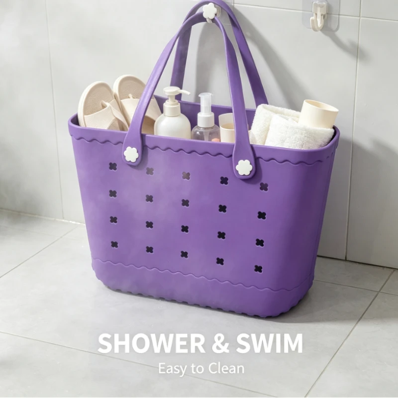 Large EVA Beach Tote Bag Perforated Outdoor Storage Basket Women Handbag For Summer Swimming Travel Shopping And Outdoor Fun view 3