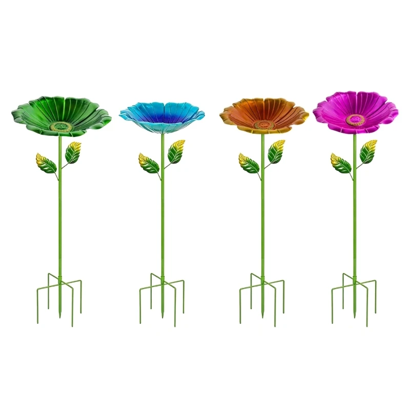 Metal Flower Bird Feeder Stake for Garden and Yard, 31.5in Tall Outdoor Tray for Bird or Water Use with Ground Stand 37JD