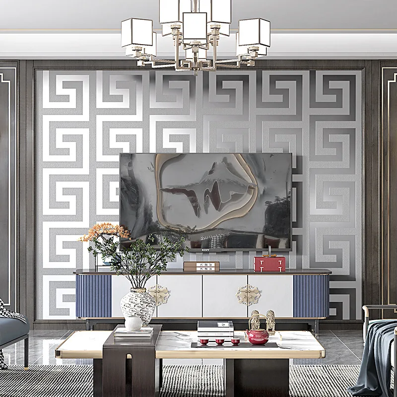 Chinese Classical Chinese Style Zen Living Room Modern Minimalist New Chinese Black and White Pattern Silver Grey Wallpaper
