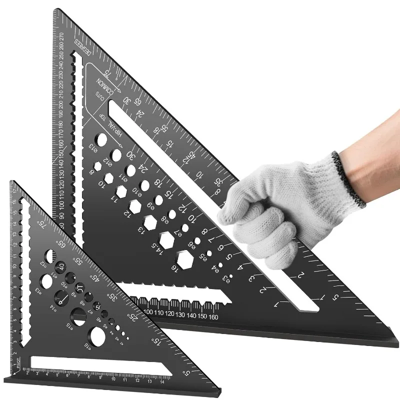 7 Inch Triangle Ruler Measurement Tool Aluminium Alloy Carpenter Tools Inch Metric Angle Ruler Speed Square Woodworking Tools