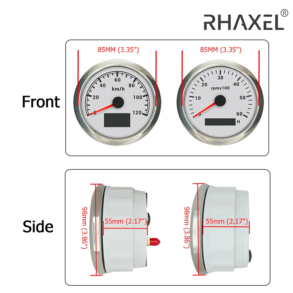 RHAXEL Gauge Kit 3 3/8'' (85mm) Speedometer 200km/h GPS Tachometer 8000RPM with Hour Meter GPS Antenna for Car Auto 12V 24Volt