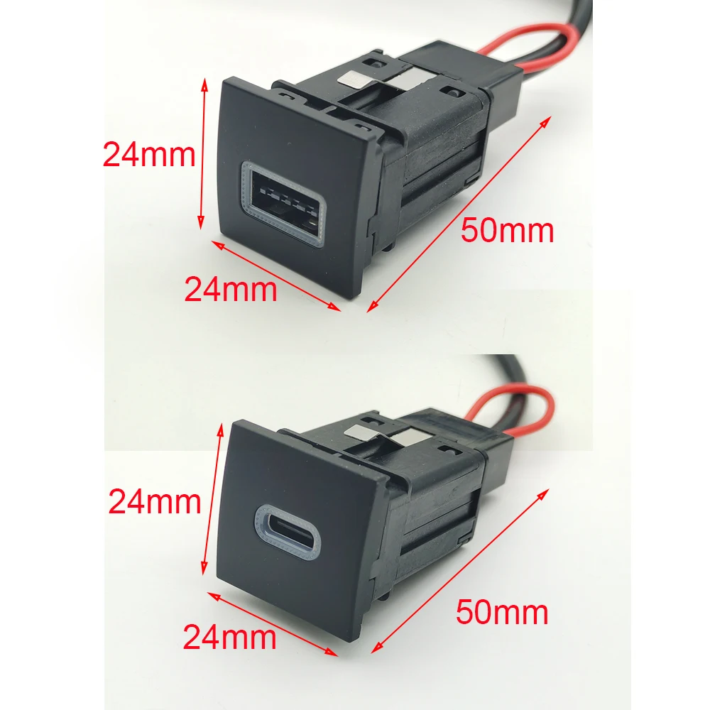 12V Red LED Car Socket Charger Dual USB PD Type C Port Phone Chargers Power Adapter For VW Golf 6 MK6 Jetta 5 MK5