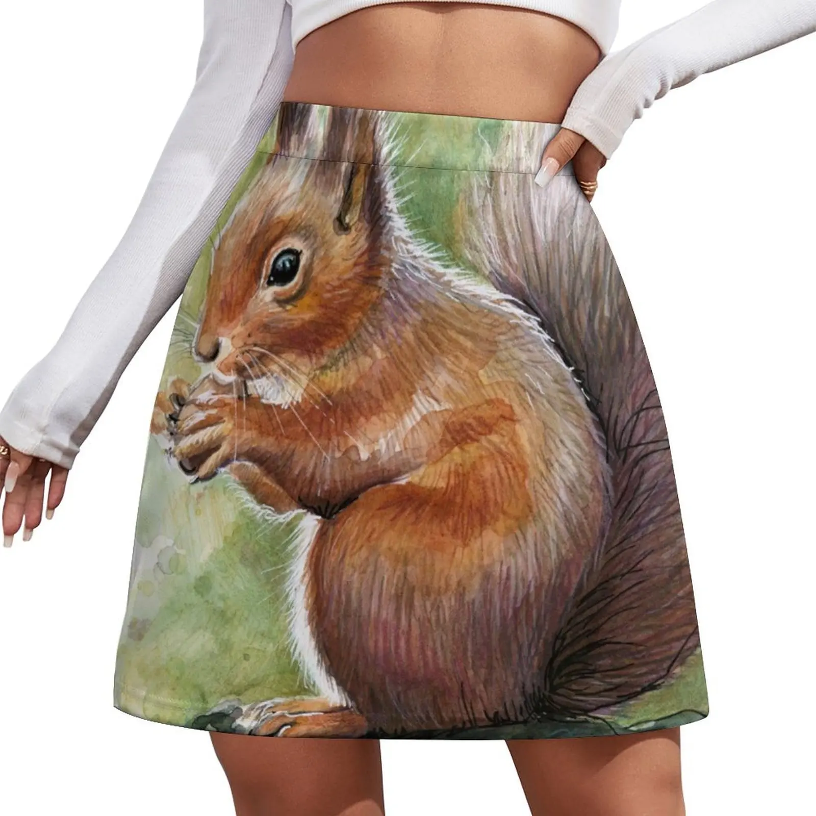 

Squirrel Watercolor Painting, Forrest Animal Mini Skirt School skirt fairy core women's golf wear summer clothes for women