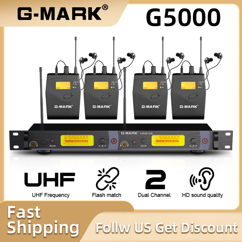 

G-MARK G5000 In Ear Monitor Wireless System Mono UHF Wireless Stage Return Frequency Selectable Professional For Singer Stage