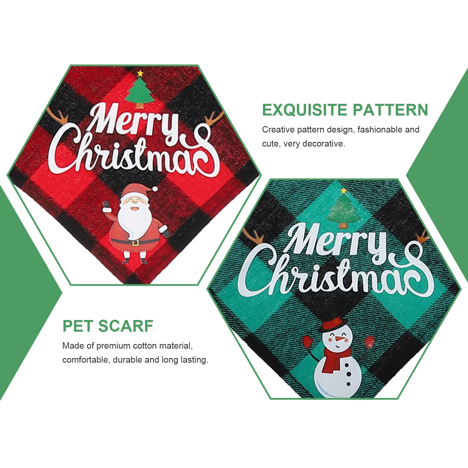 

2 Pcs Dog Triangle Bibs Christmas Bandanas Xmas Pet Scarves Supplies Plaid Scarf