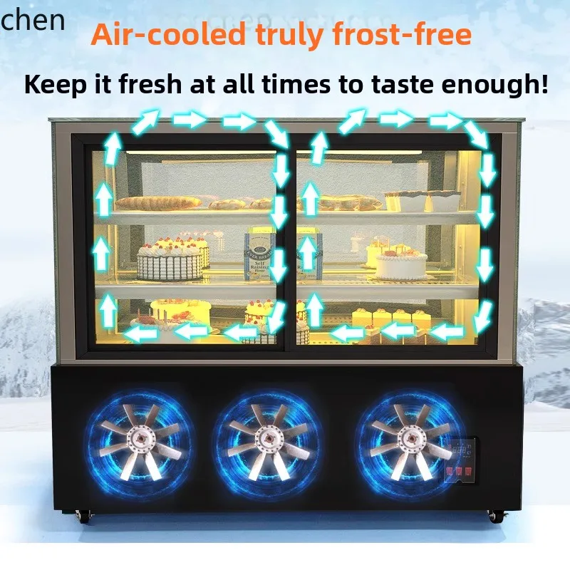 ZS  cake refrigerated display cabinet, fruit dessert, west point deli bread, fresh air freezer, front door