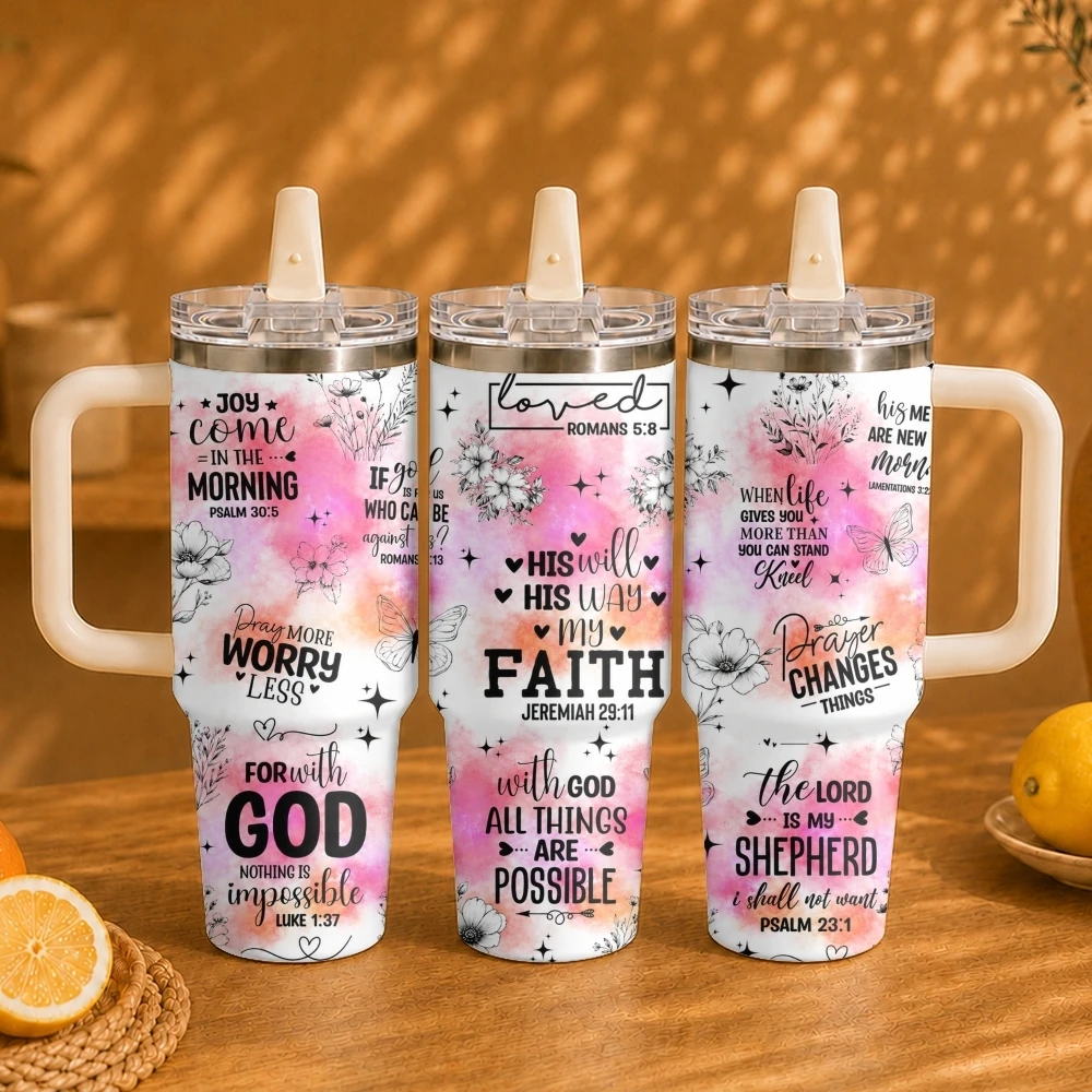 Christian Jesus Faith Vacuum Flasks 40oz Thermal Tumbler with Handle Stainless Steel Vacuum Insulated Water Cup