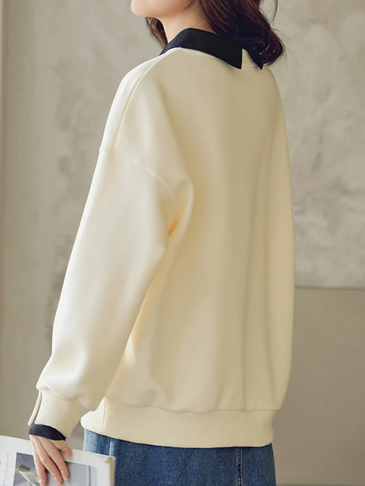 Chic Fake Two Piece Sweatshirts Women Embroidered Pullovers Female 2024 Autumn Winter Loose Casual Tops Jumper Korean Fashion