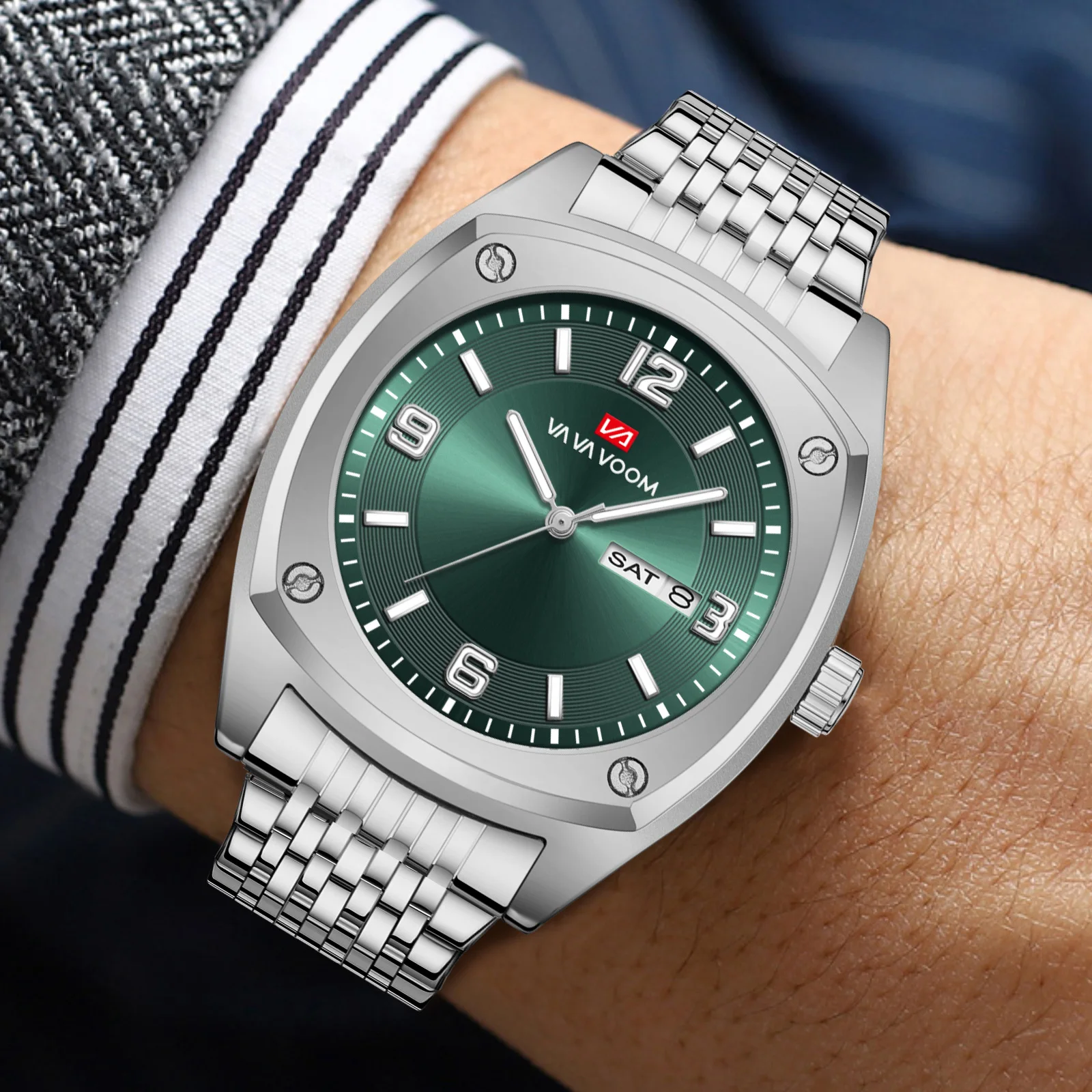 

Men's Watch Dual Calendar Night Light Waterproof Steel Wristband Business Fashion Leisure Men's Quartz Watch Clock
