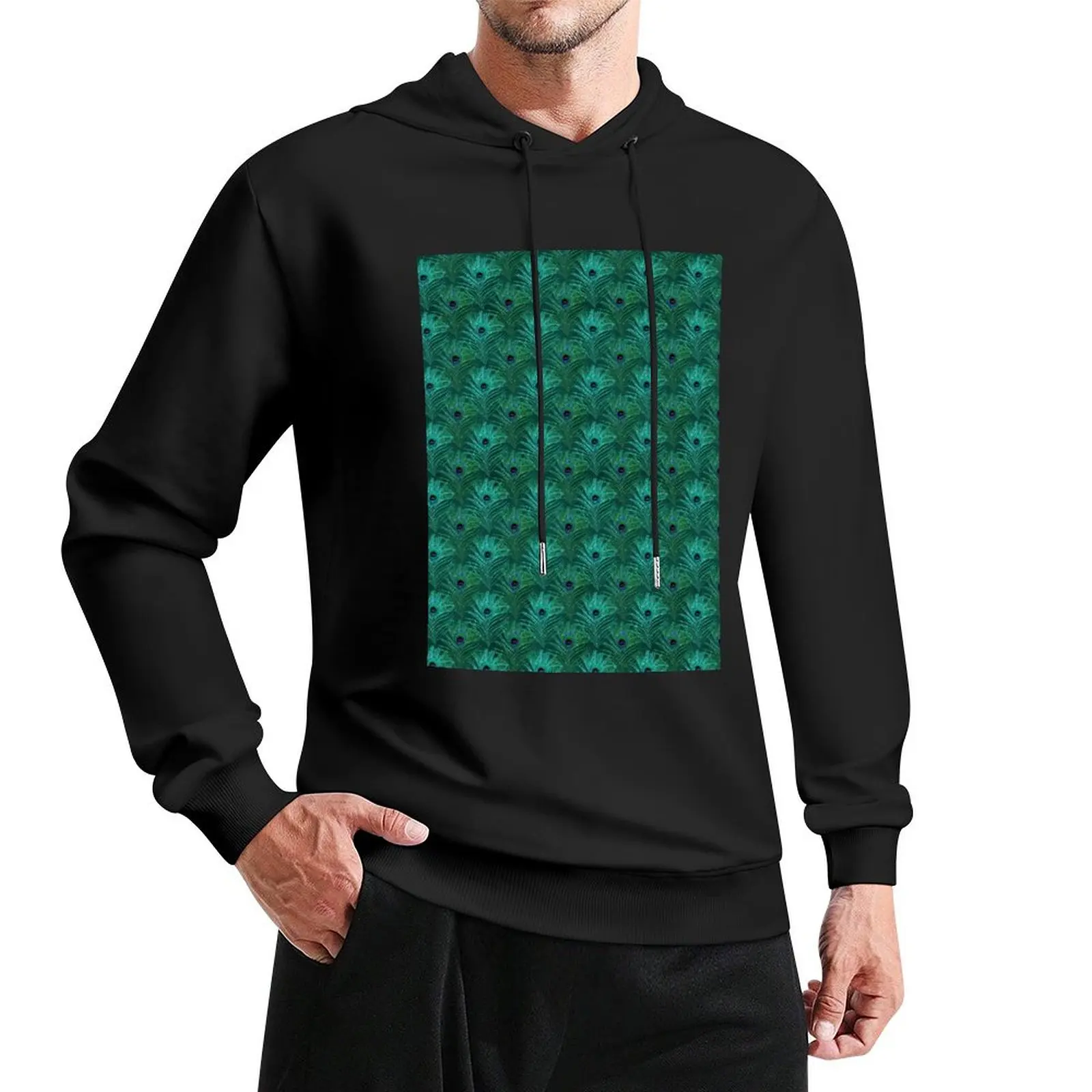 Green & Teal Glitter Peacock Feathers Pullover Hoodie aesthetic clothing hooded shirt men's clothing tracksuit men