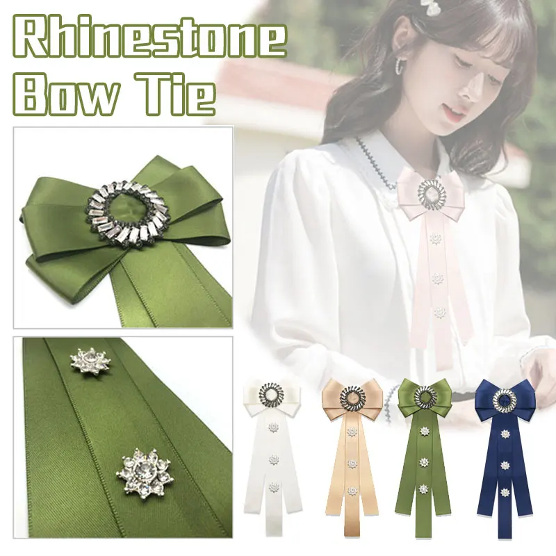 

Korean Lady Style Rhinestone Bow Handmade Fashion Ribbon Diamond Bowtie College White Shirt Dress Bow Tie Gift Pin Adjustable