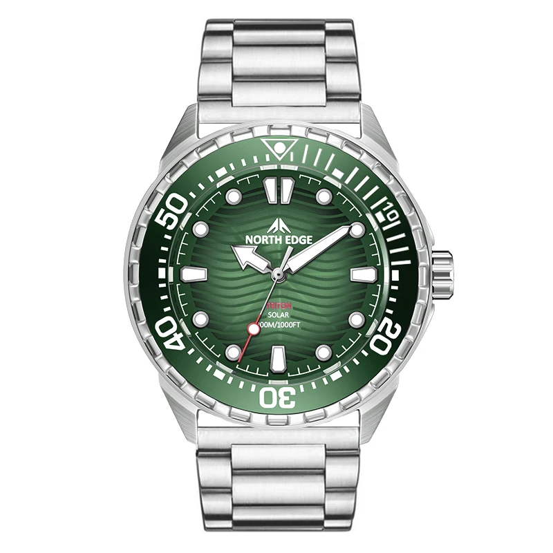 NORTH EDGE TRITON Solar Powered Digital Watch For Men Luxury Quartz Diving Watch 316L Stainless Steel Case Waterproof 300M Dive image 3