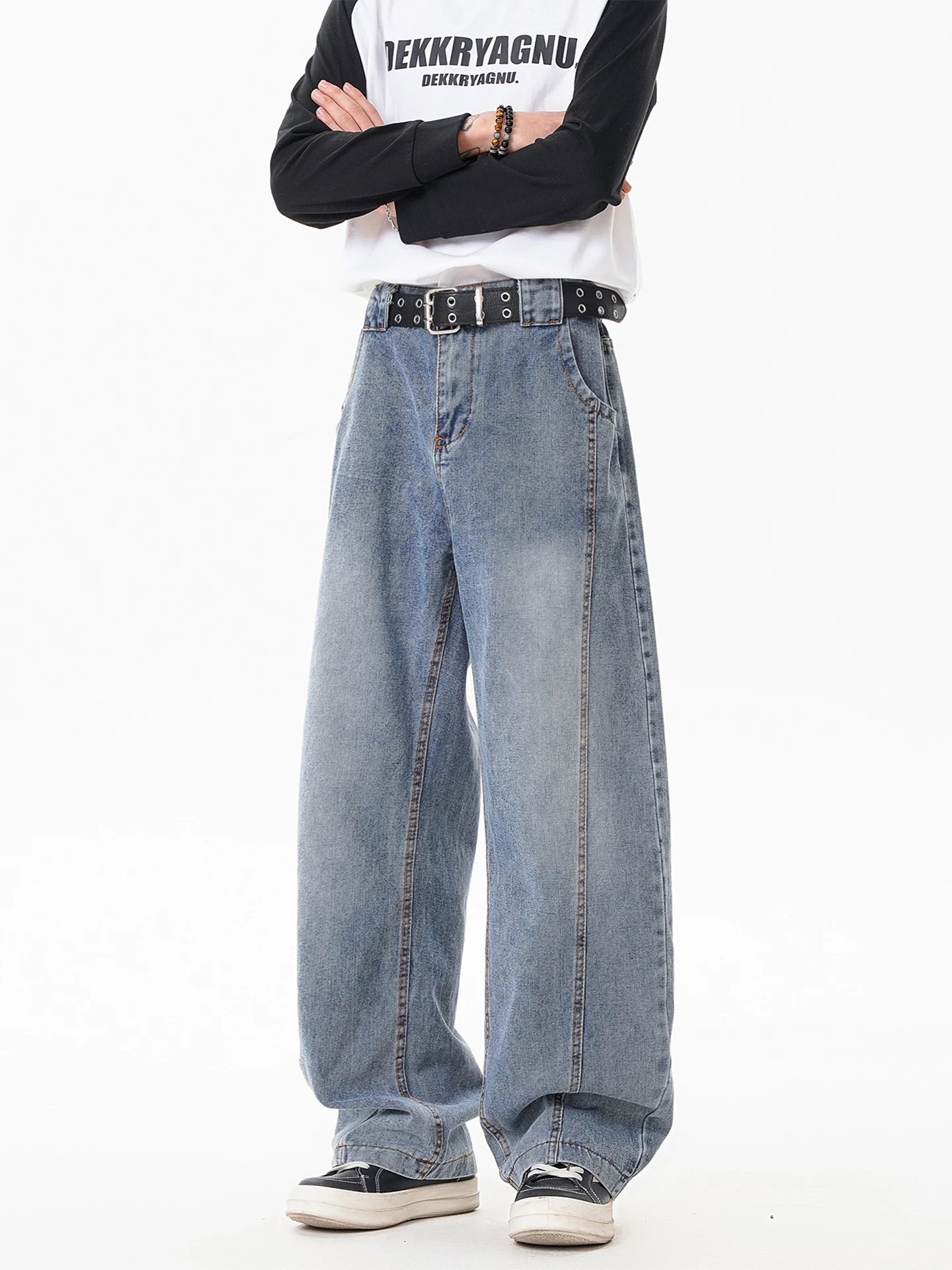 

Мужские джинсы American Sle Spliced Deconstructed Knife: модные, прямые, свободные, повседневные брюки Cleanfit от трендового бренда