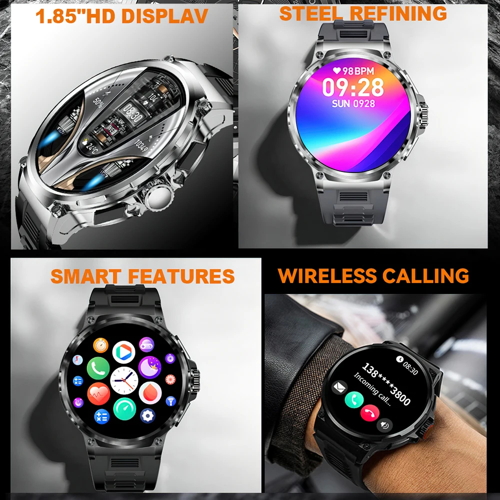 LIGE 1.85 "AMOLED ساعة ذكية للرجال رصد معدل ضربات القلب بلوتوث دعوة Smartwatch اللياقة البدنية ساعة رجل الرياضة المقتفي Andriod IOS