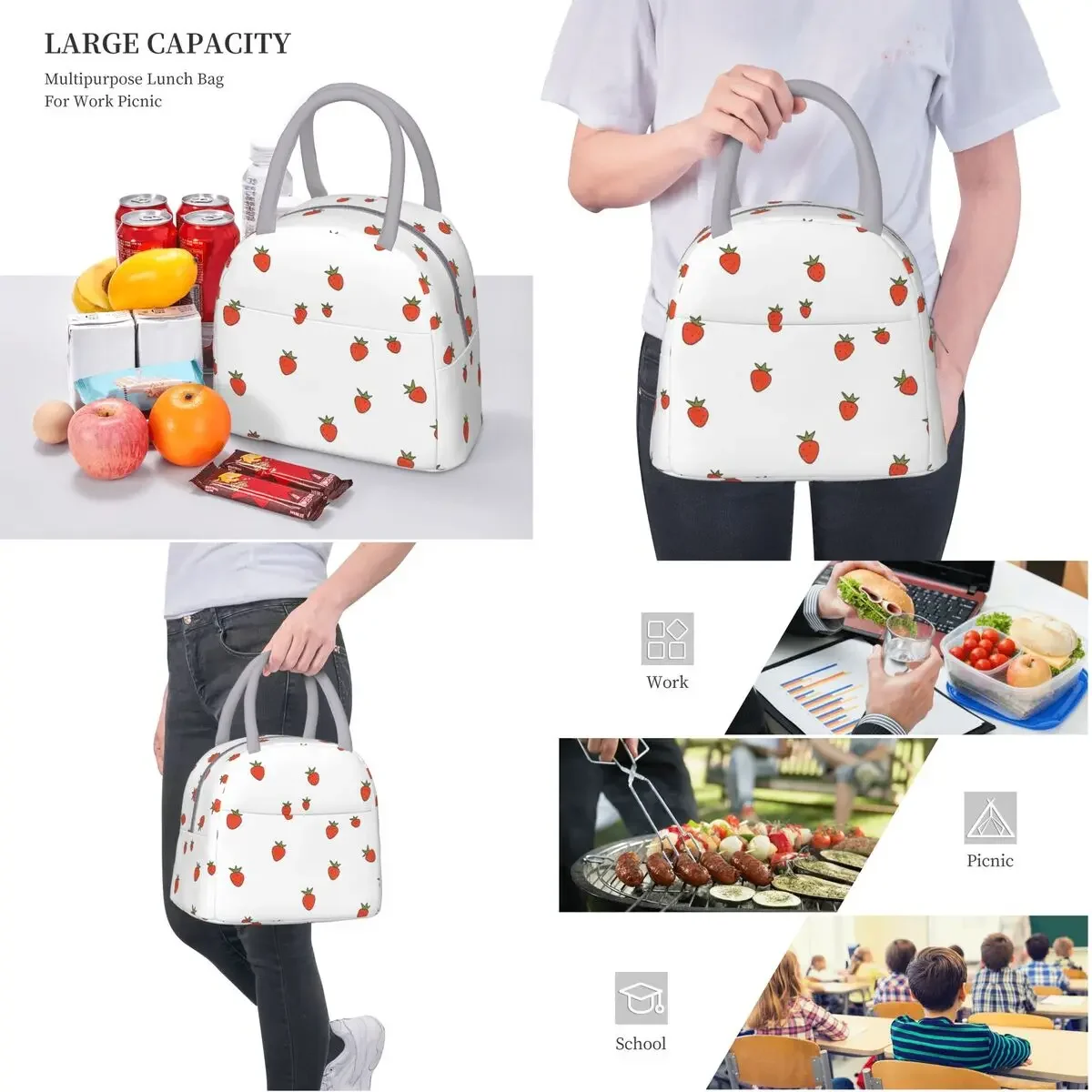 Strawberry Field Product Insulated Lunch Tote Bag For School Storage Food Boxes Portable Thermal Cooler Lunch Boxes