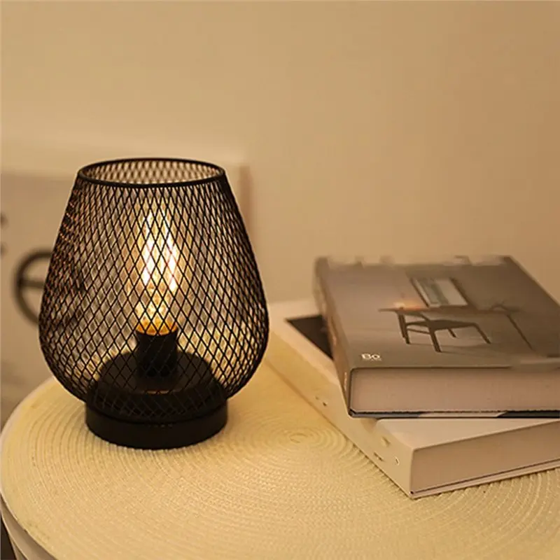 YANA50I Battery Powered LED Birdcage Shape Table Lamp Small Night Light Iron Mesh Crafts Home Garden Party Decoration Light