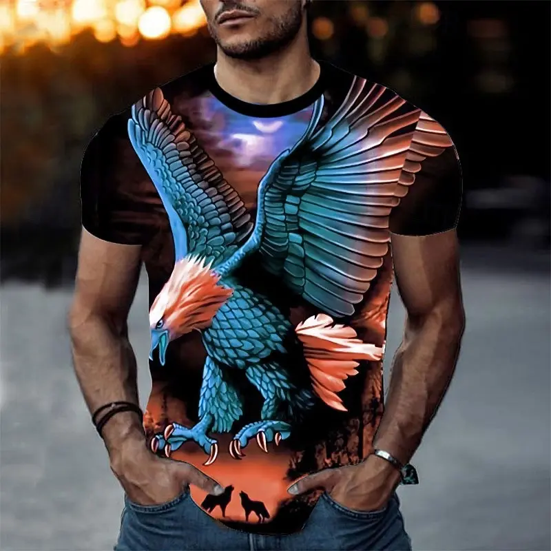 Herren-T-Shirt mit Tiermotiv, Adler, kurzärmelig, 3D-Druck, Rundhalsausschnitt, Sportmode, Sportbekleidung, Freizeit, Alltag – Detail 5