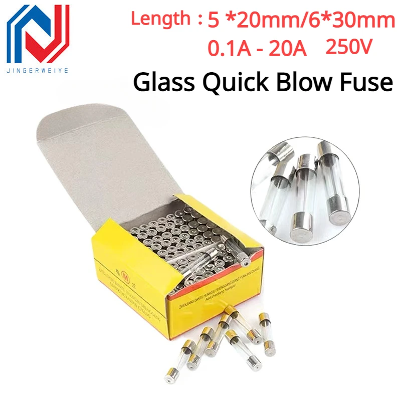 100PCS 5*20MM GLASS Quick Blow FUSE 6*30 Fast Blow insurance tube 5X20MM 6X30 250V 0.1A/0.5A/1A/2A/3A/4A/5A/6A/7A/8A/10A/15A/20A