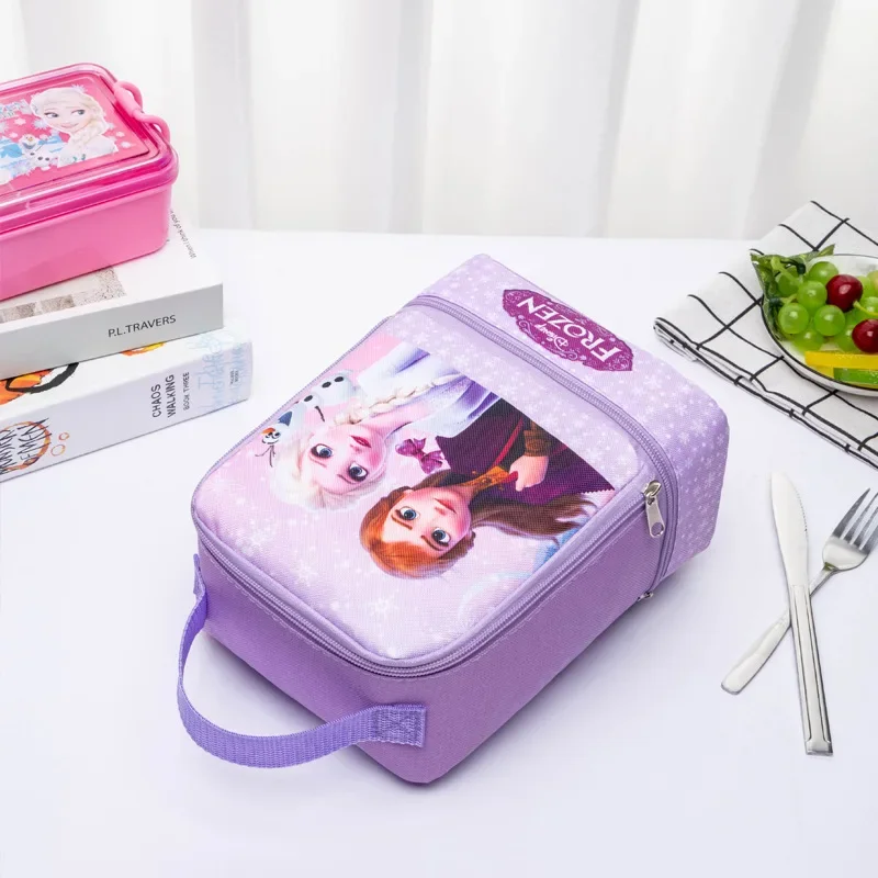 2024 Disney Cartoon Frozen 2 borsa da scuola per studenti carina borsa da pranzo a doppio strato borsa da pranzo portatile per bambini borsa da