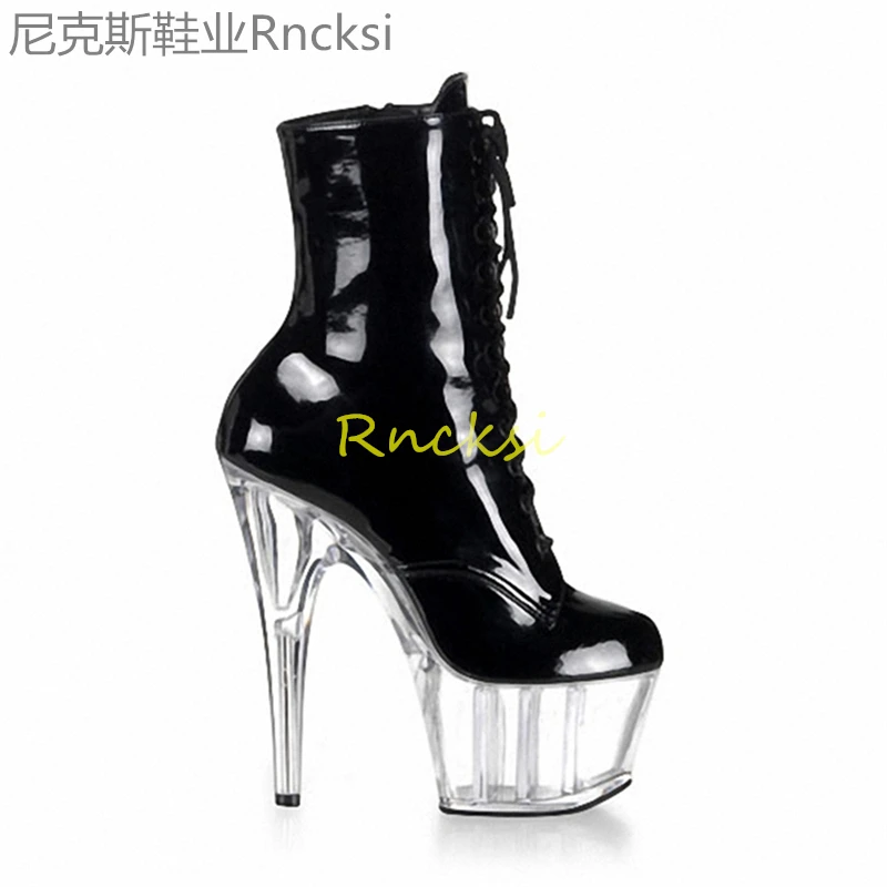 

17cm High-heeled boots Europe and America sexy crystal shoes nightclub pole dancing shoes black stiletto boots