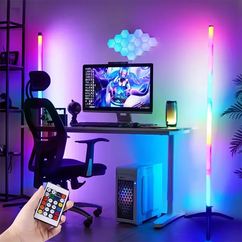 Smart  RGB Corner Floor Lamp with App & Remote Control, Dimmable LED Mood Light for Gaming Living Room Bedroom