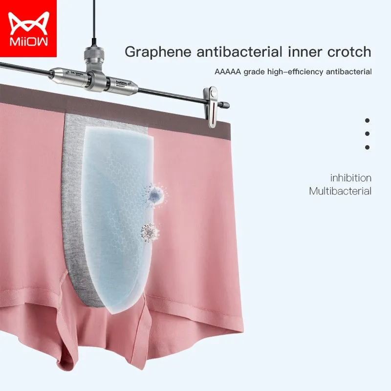 MiiOW 3pcs Modal Men Underwear Seamless Sexy Boxer Shorts 3A Graphene Antibacterial Men\'s Panties Massage Male Underpants Gift