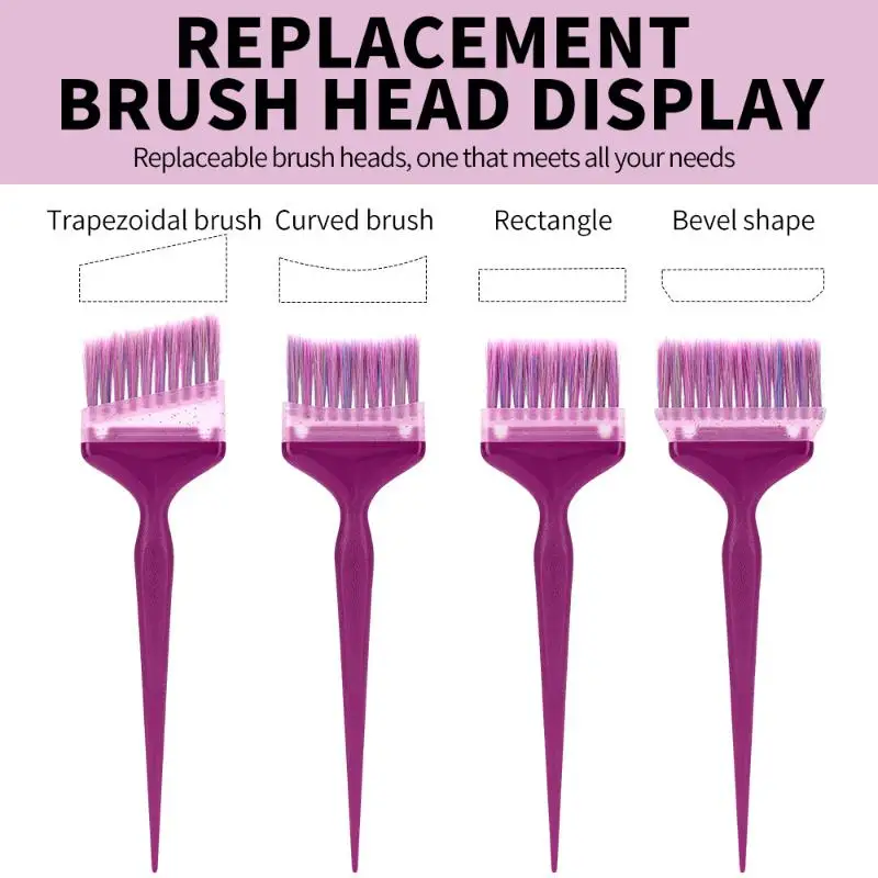

4 Types Hair Dye Easy Clean Durable 8pcs Replaceable Brush Head Salon & Home Hairdressing Tinting Coloring Tools Accessories Kit