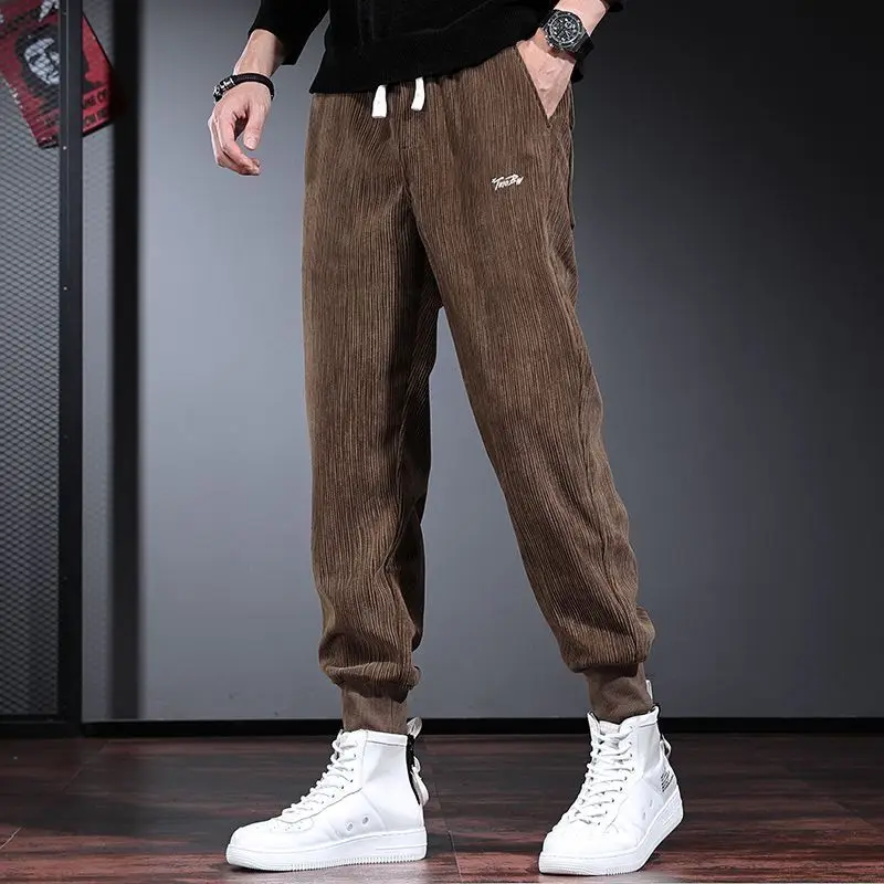 

Corduroy Pants Men's Trendy Loose Plus Velvet Wide-leg Ties Tied Feet High-end Casual