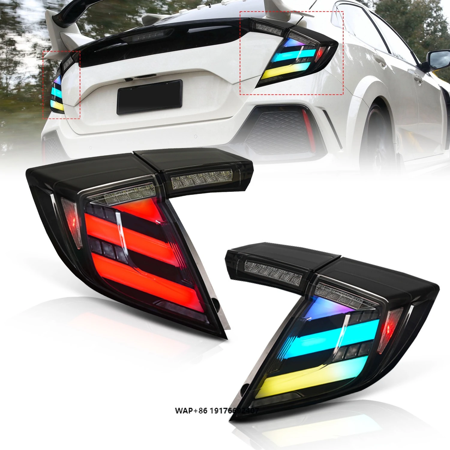 

New RGB Back Light for for 10th Gen 2016-2021 Hatchback FK4/FK7/FK8 LED Taillights IP67 Waterproof Plug & Play