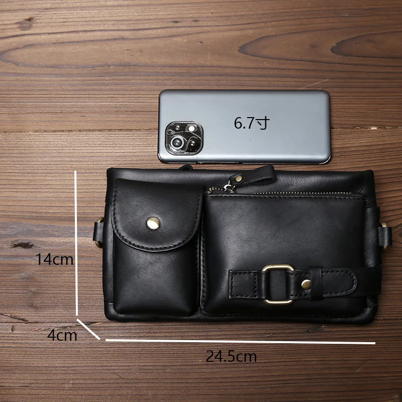 Mini Genuine Leather Waist Bag For Men\'s Fashionable Multifunctional Mobile Phone Bag Casual Sports One Shoulder Small Chest Bag