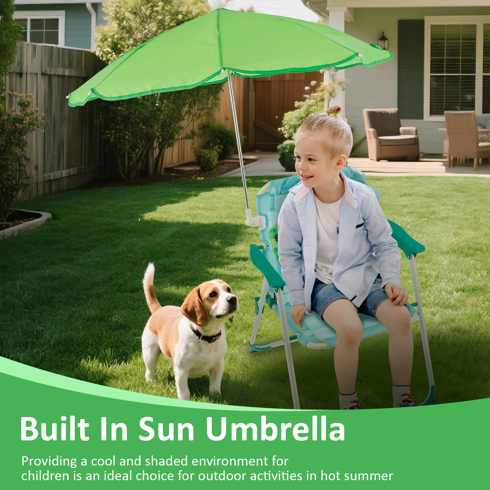 Kids Folding Beach Chair With Sun Umbrella Outdoor Lightweight Travel Picnic Child Camping Chair Wind Resistant Beach Lounger image 4