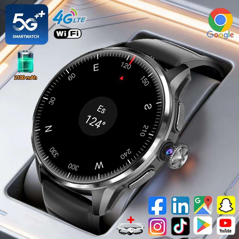 Montre connectée intelligente infrarouge 5G/4G avec écran AMOLED de 1,60 pouce, appels vidéo HD, téléchargement d'applications Google, WIFI, GPS, calendrier
