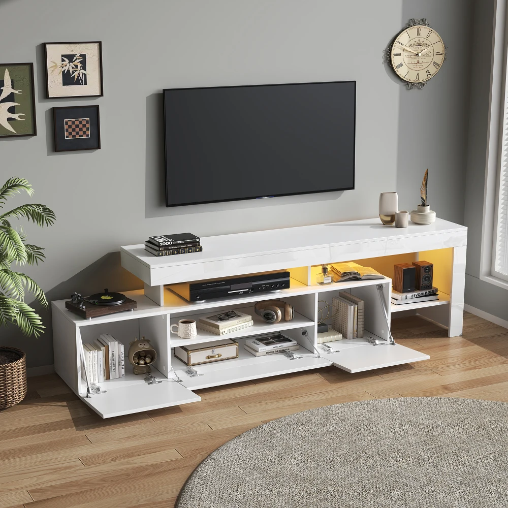 192 * 37 * 53 cm moderner Wohnzimmer-TV-Schrank mit 3 Schränken, TV-Ständer mit LED, Hochglanz-Lowboard, Kommode für 85-Zoll-Fernseher – Detail 3