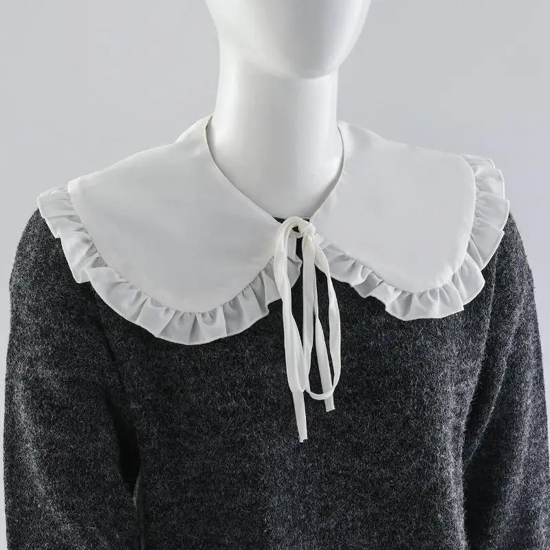 Weißer Schal für Puppen, falscher Kragen für Damen und Mädchen, mit Rüschenbesatz, abnehmbarer Halbhemdkragen, Bluse mit Schnürband. – Detail 5