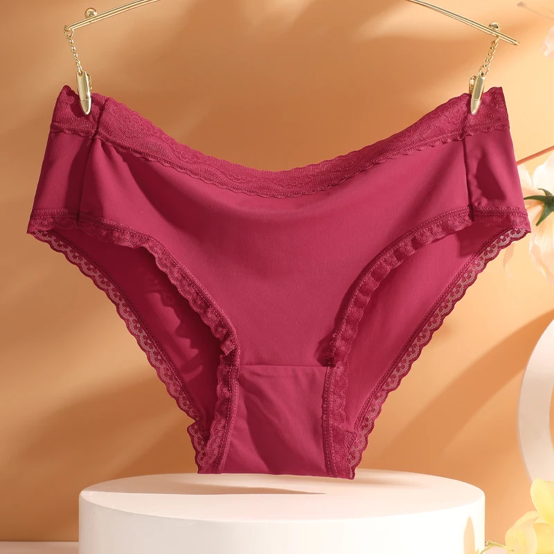 3Pcs Women Seamless Ultra-Soft Underwear Sexy Low Waist Lace Panties Female Breathable Solid Briefs Sports Comfort Lingerie S-XL