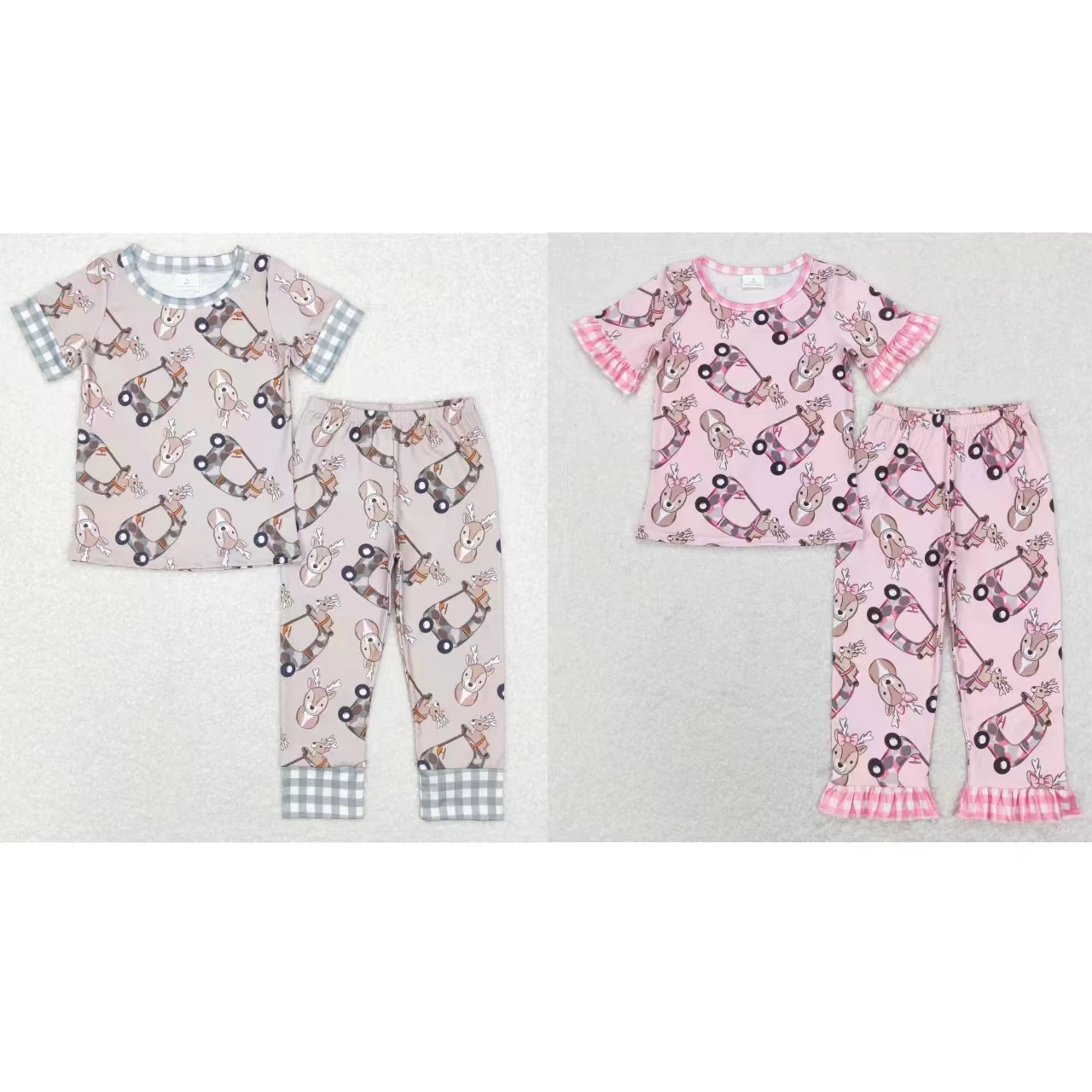 Wholesale Children Nightclothes Kids Toddler Short Sleeves Deer T-shirt Pants Matching Baby Boy Girl Set Infant Pajamas Outfit