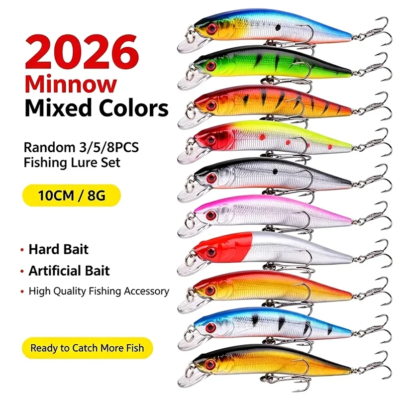 Minnow Mixed Colors Random Fishing Lure Set 3/5/8PCS 10CM 8G Hard Bait Artificial Fishing Accessory 2026