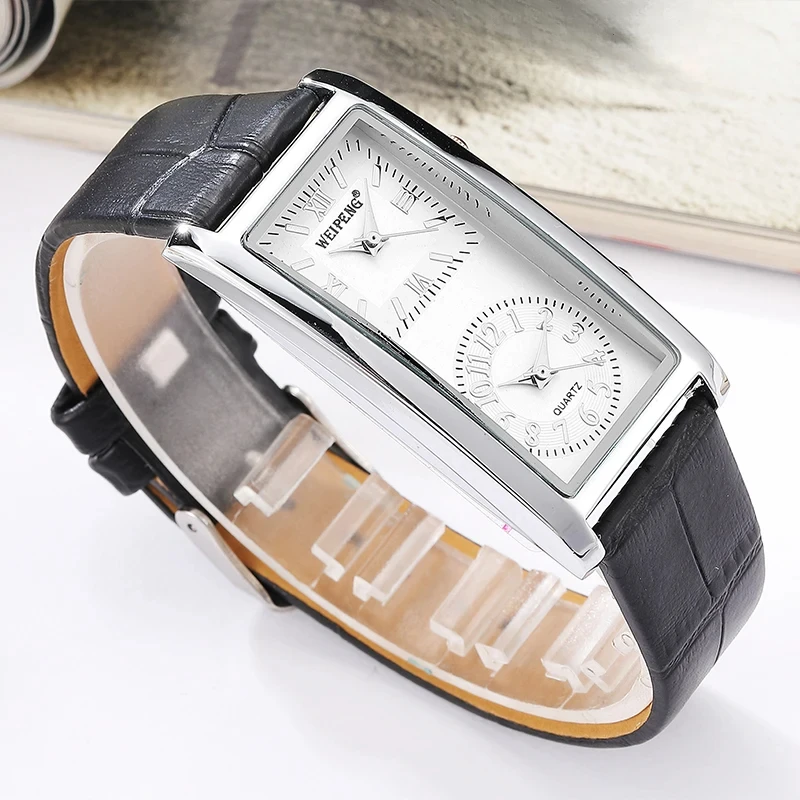 Dual Dial Unisex Watch Genuine Leather Band Couple Quartz Wristwatch Minimalist Men Women Male Female Black White Clock