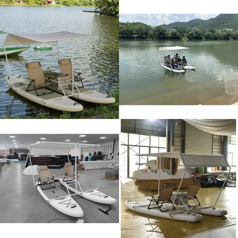Outdoor Inflatable Paddle Board Catamaran Boat with Electric Sunshade Catamaran PVC Marine Application for Fishing