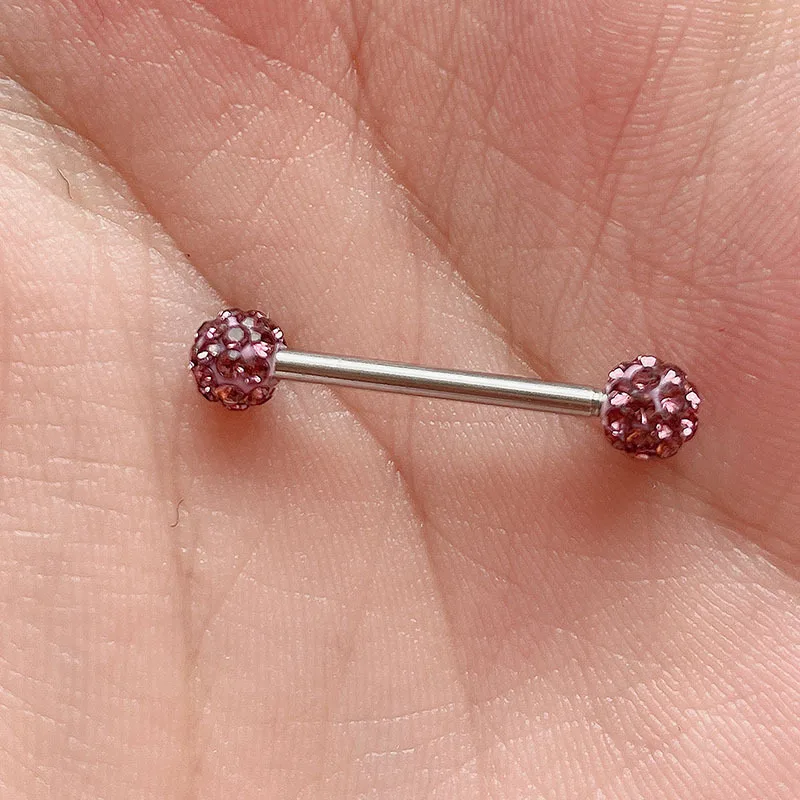 16mm Stainless Steel Shiny Rhinestones Tongue Nails Piercing Body Studs Piercing Tongue Rings Body Jewelry for Hot Women Girls