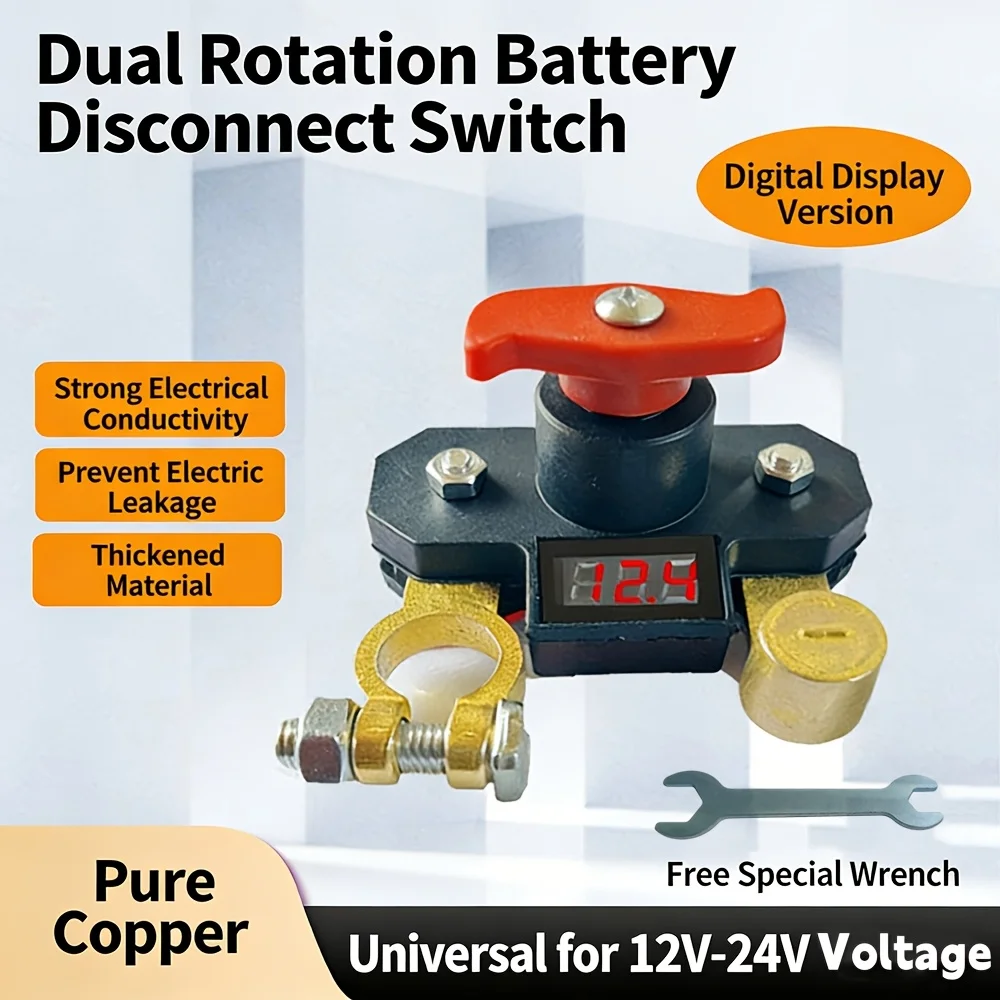 Rotary Digital Display Battery Disconnect Switch, 12V 24V Pure Copper Anti-leakage Switch for Car Truck SUV Off-road Vehicle