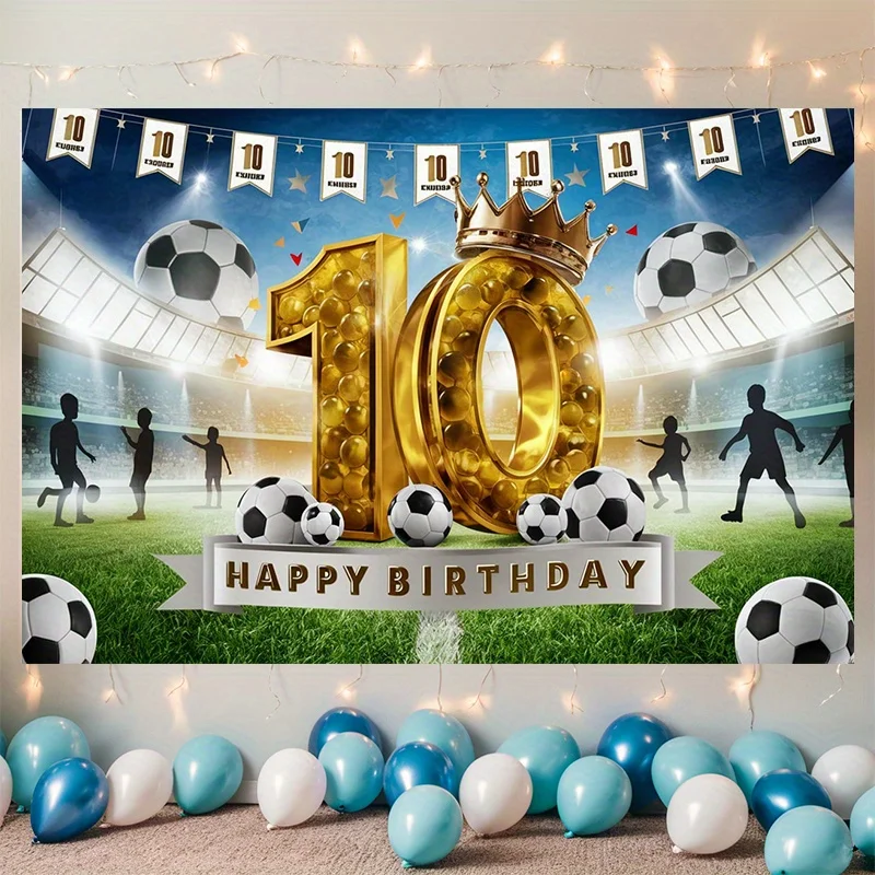 1-Fußball-Themen-Party-Banner „Happy 10th Birthday“ – mit Fußballplatz und Spielerausstattung, Fußball-Party-Dekoration