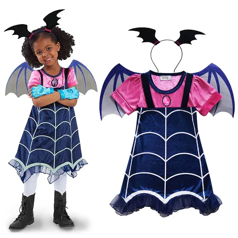 

Vampire Witch Dress Girl Horror Halloween Costume for Kid Skirts Carnival Bat Ears Cosplay Anime Fantasy Masquerade Fancy Party