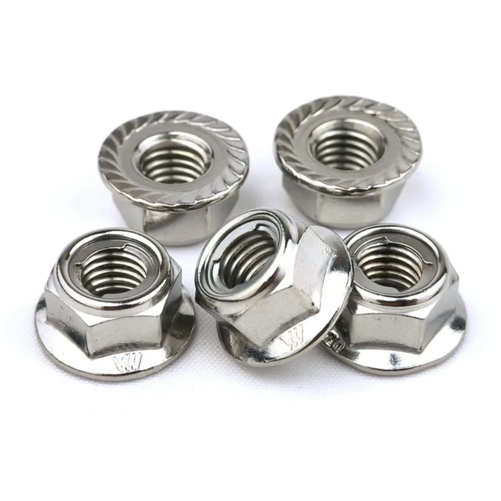1/2/5pcs GB6187 M4-M16 304 Stainless Steel Prevailing Torque Type All Metal Insert Hexagon Lock Nut With Flange Hex Self Locking