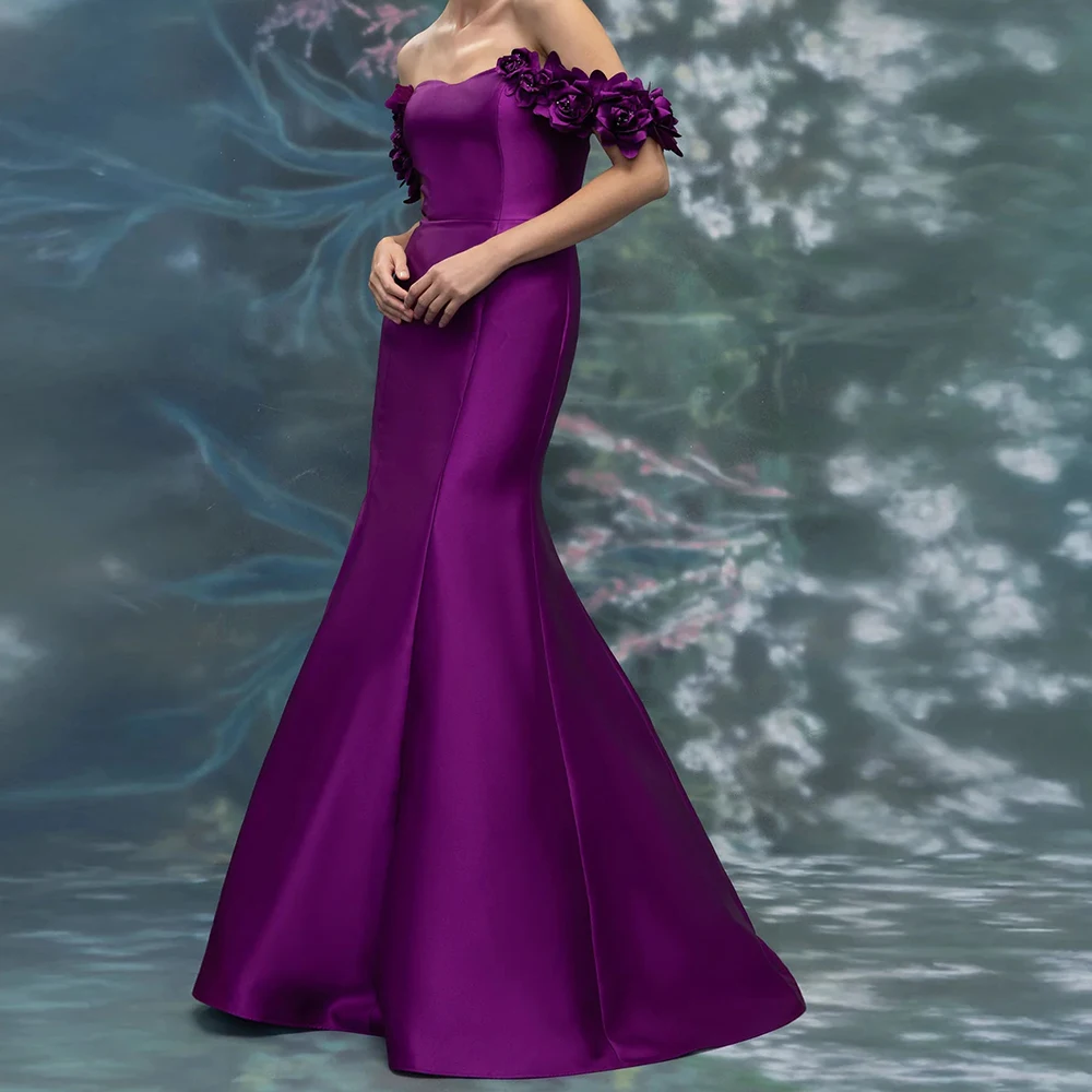 

Women's A-line Evening Dresses Floor-length Off The Shoulder Sleeveless Prom Gown Fashion Flowers Sequined Customized Gowns