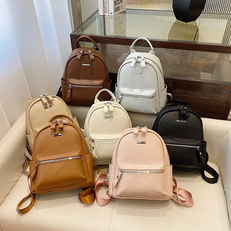 High Quality PU Solid Backpack Zipper Large Capacity Commuting Backpack for Women 2024 Fashion Classic Style on Sale Schoolbag