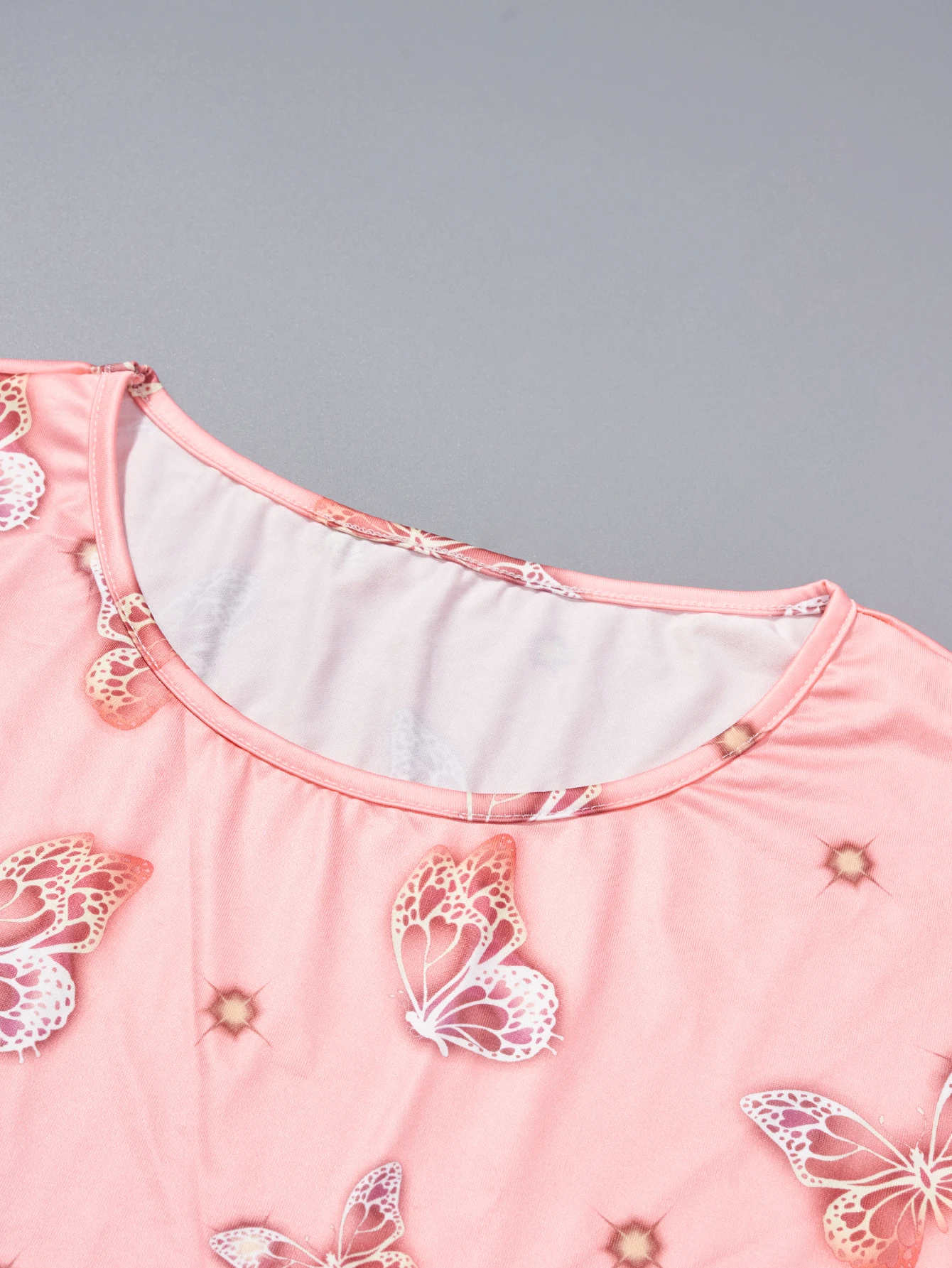 Large size women\'s pajamas home clothing cute butterfly print pink long short sleeved pajama skirt