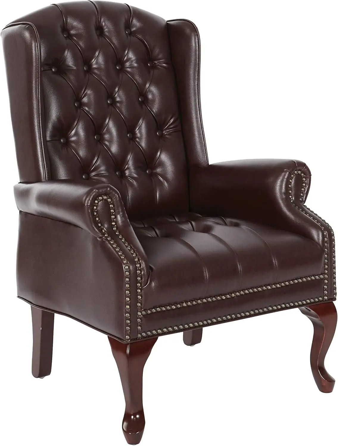 Office Star Tex Traditional Queen Anne Style Chair With Thick Padded Seat And Lumbar Support Back With Royal Cherry Finish Wood